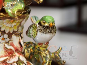 Hồ lô Phú Quý Tài Lộc men vân mây đắp nổi lựu cá vẽ vàng 24k, cao 75cm (màu vàng loang)