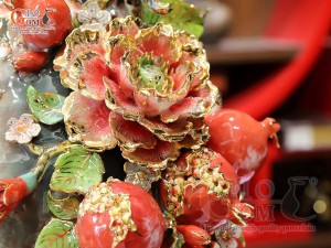 Hồ lô Phú Quý Tài Lộc men vân mây đắp nổi lựu cá vẽ vàng 24k, cao 75cm (màu vàng loang)