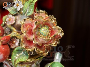 Hồ lô Phú Quý Tài Lộc men vân mây đắp nổi lựu cá vẽ vàng 24k, cao 75cm (màu vàng loang)