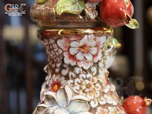 Hồ lô Phú Quý Tài Lộc men vân mây đắp nổi lựu cá vẽ vàng 24k, cao 75cm (màu vàng loang)