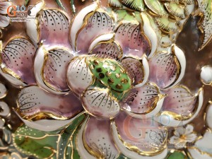 Hồ lô Phú Quý Tài Lộc men vân mây đắp nổi lựu cá vẽ vàng 24k, cao 75cm (màu vàng loang)