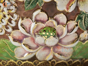 Hồ lô Phú Quý Tài Lộc men vân mây đắp nổi lựu cá vẽ vàng 24k, cao 75cm (màu vàng loang)