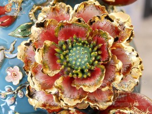 Hồ lô Phú Quý Tài Lộc men vân mây đắp nổi lựu cá vẽ vàng 24k, cao 75cm (màu xanh loang)