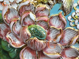 Hồ lô Phú Quý Tài Lộc men vân mây đắp nổi lựu cá vẽ vàng 24k, cao 75cm (màu xanh loang)