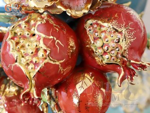 Hồ lô Phú Quý Tài Lộc men vân mây đắp nổi lựu cá vẽ vàng 24k, cao 75cm (màu xanh loang)