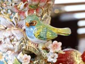 Hồ lô Phú Quý Tài Lộc men vân mây đắp nổi lựu cá vẽ vàng 24k, cao 75cm (màu xanh loang)