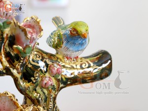 Hồ lô Phú Quý Tài Lộc men vân mây đắp nổi lựu cá vẽ vàng 24k, cao 75cm (màu xanh loang)