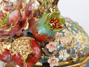 Hồ lô Phú Quý Tài Lộc men vân mây đắp nổi lựu cá vẽ vàng 24k, cao 75cm (màu xanh loang)