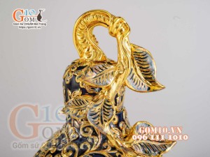 Hồ lô Tài Lộc đắp nổi vẽ vàng 24k, nền xanh coban - cao 55cm