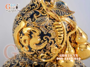 Hồ lô Tài Lộc đắp nổi vẽ vàng 24k, nền xanh coban - cao 55cm
