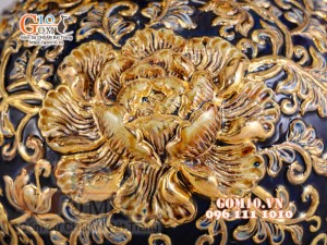 Hồ lô Tài Lộc đắp nổi vẽ vàng 24k, nền xanh coban - cao 55cm