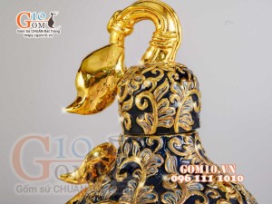 Hồ lô Tài Lộc đắp nổi vẽ vàng 24k, nền xanh coban - cao 55cm