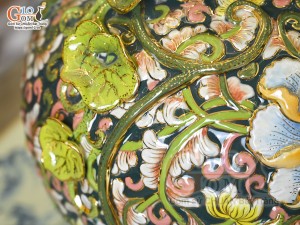 Hồ lô tài lộc men màu đắp nổi Phù Dung Tài Lộc vẽ vàng 24k, cao 55cm