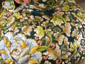 Hồ lô tài lộc men màu đắp nổi Phù Dung Tài Lộc vẽ vàng 24k, cao 55cm