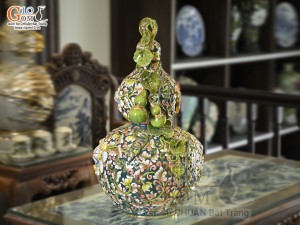 Hồ lô tài lộc men màu đắp nổi Phù Dung Tài Lộc vẽ vàng 24k, cao 55cm