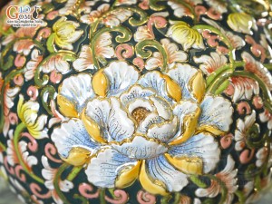 Hồ lô tài lộc men màu đắp nổi Phù Dung Tài Lộc vẽ vàng 24k, cao 55cm