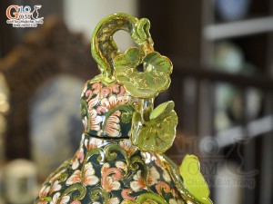 Hồ lô tài lộc men màu đắp nổi Phù Dung Tài Lộc vẽ vàng 24k, cao 55cm