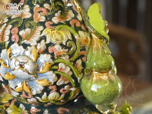 Hồ lô tài lộc men màu đắp nổi Phù Dung Tài Lộc vẽ vàng 24k, cao 55cm