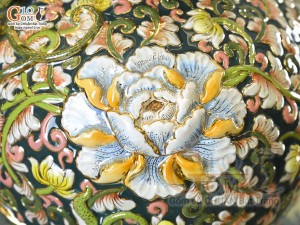 Hồ lô tài lộc men màu đắp nổi Phù Dung Tài Lộc vẽ vàng 24k, cao 55cm