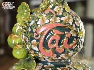 Hồ lô tài lộc men màu đắp nổi Phù Dung Tài Lộc vẽ vàng 24k, cao 55cm