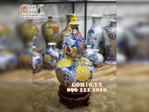 Hồ lô tài lộc men màu vẽ Phú Quý Trường Xuân, cao 60cm