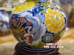 Hồ lô tài lộc men màu vẽ Phú Quý Trường Xuân, cao 60cm