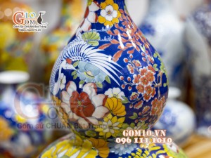 Hồ lô tài lộc men màu vẽ Phú Quý Trường Xuân, cao 60cm