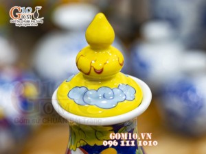 Hồ lô tài lộc men màu vẽ Phú Quý Trường Xuân, cao 60cm