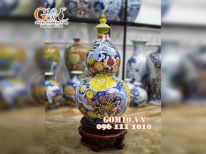Hồ lô tài lộc men màu vẽ Phú Quý Trường Xuân, cao 60cm
