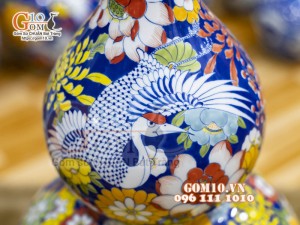 Hồ lô tài lộc men màu vẽ Phú Quý Trường Xuân, cao 60cm