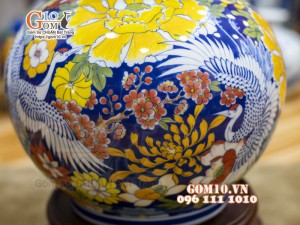 Hồ lô tài lộc men màu vẽ Phú Quý Trường Xuân, cao 60cm