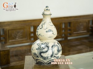 Hồ lô tài lộc men rạn cổ vẽ Rồng, 52cm