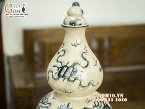 Hồ lô tài lộc men rạn cổ vẽ Rồng, 52cm