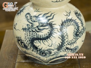 Hồ lô tài lộc men rạn cổ vẽ Rồng, 52cm