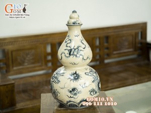 Hồ lô tài lộc men rạn cổ vẽ Rồng, 62cm