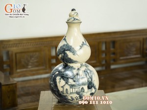 Hồ lô tài lộc men rạn cổ vẽ Tùng chùa, 52cm