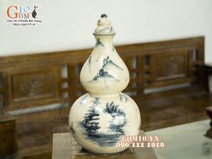 Hồ lô tài lộc men rạn cổ vẽ Tùng chùa, 52cm