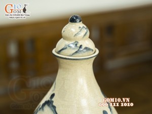 Hồ lô tài lộc men rạn cổ vẽ Tùng chùa, 52cm