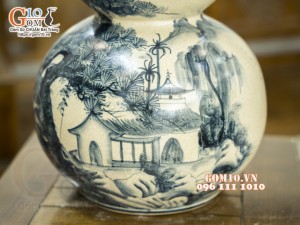 Hồ lô tài lộc men rạn cổ vẽ Tùng chùa, 52cm