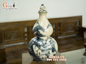 Hồ lô tài lộc men rạn cổ vẽ Tùng chùa, 62cm