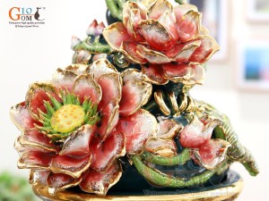 Hồ lô tài lộc men vân mây đắp nổi Bách Niên Cửu Hạc vẽ vàng 24k, cao 75cm