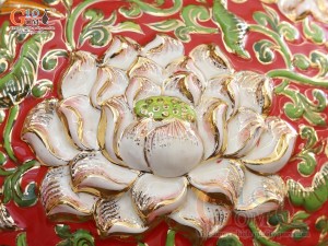 Hồ lô tài lộc men vân mây đắp nổi Bách Niên Cửu Hạc đỏ vẽ vàng 24k, cao 75cm