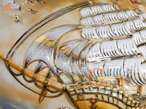 Hồ lô tài lộc men vân mây đắp nổi Thuận Buồm Xuôi Gió vẽ vàng 24k, cao 75cm (màu vàng)