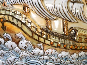 Hồ lô tài lộc men vân mây đắp nổi Thuận Buồm Xuôi Gió vẽ vàng 24k, cao 75cm (màu vàng)