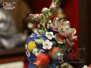 Hồ lô tài lộc men vân mây đắp nổi Thuận Buồm Xuôi Gió vẽ vàng 24k, cao 75cm (màu xanh loang)