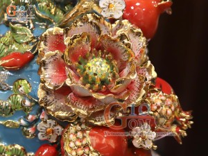 Hồ lô tài lộc men vân mây đắp nổi Thuận Buồm Xuôi Gió vẽ vàng 24k, cao 75cm (màu xanh loang)