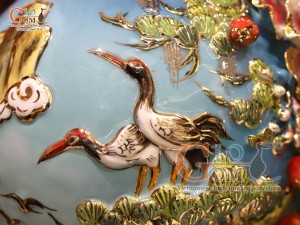 Hồ lô tài lộc men vân mây đắp nổi Thuận Buồm Xuôi Gió vẽ vàng 24k, cao 75cm (màu xanh loang)