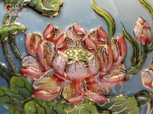 Hồ lô tài lộc men vân mây đắp nổi Thuận Buồm Xuôi Gió vẽ vàng 24k, cao 75cm (màu xanh loang)