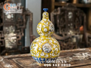 Hồ lô vàng vẽ phù dung vàng kim 42cm