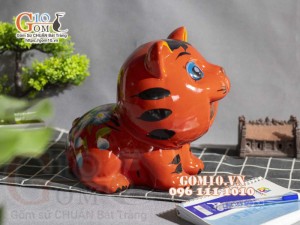 Mèo sứ tiết kiệm ngộ nghĩnh màu cam, cao 20cm